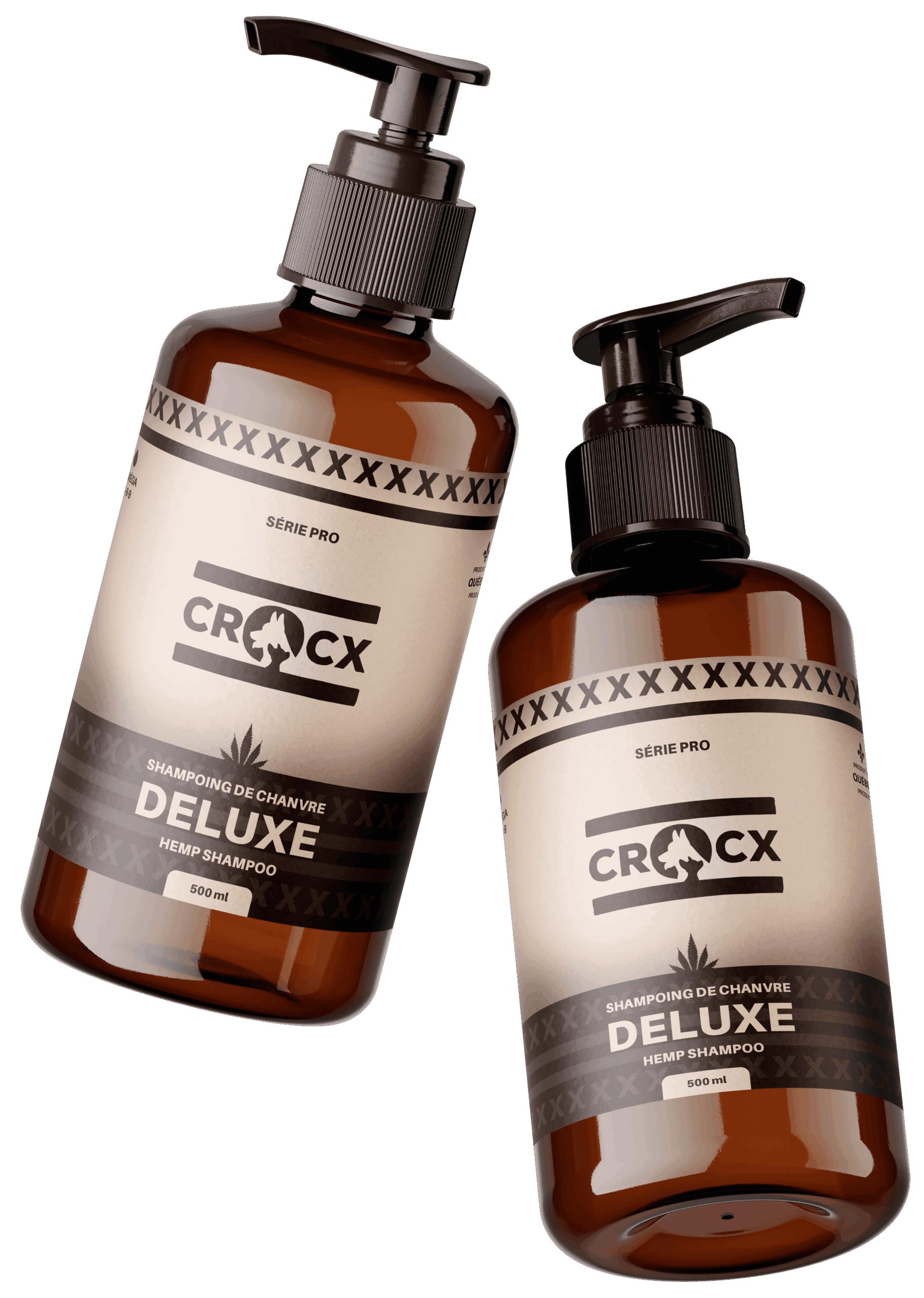 Design d’emballage pour CROCX - Gamme de soins au chanvre bouteille shampoing 2 sf